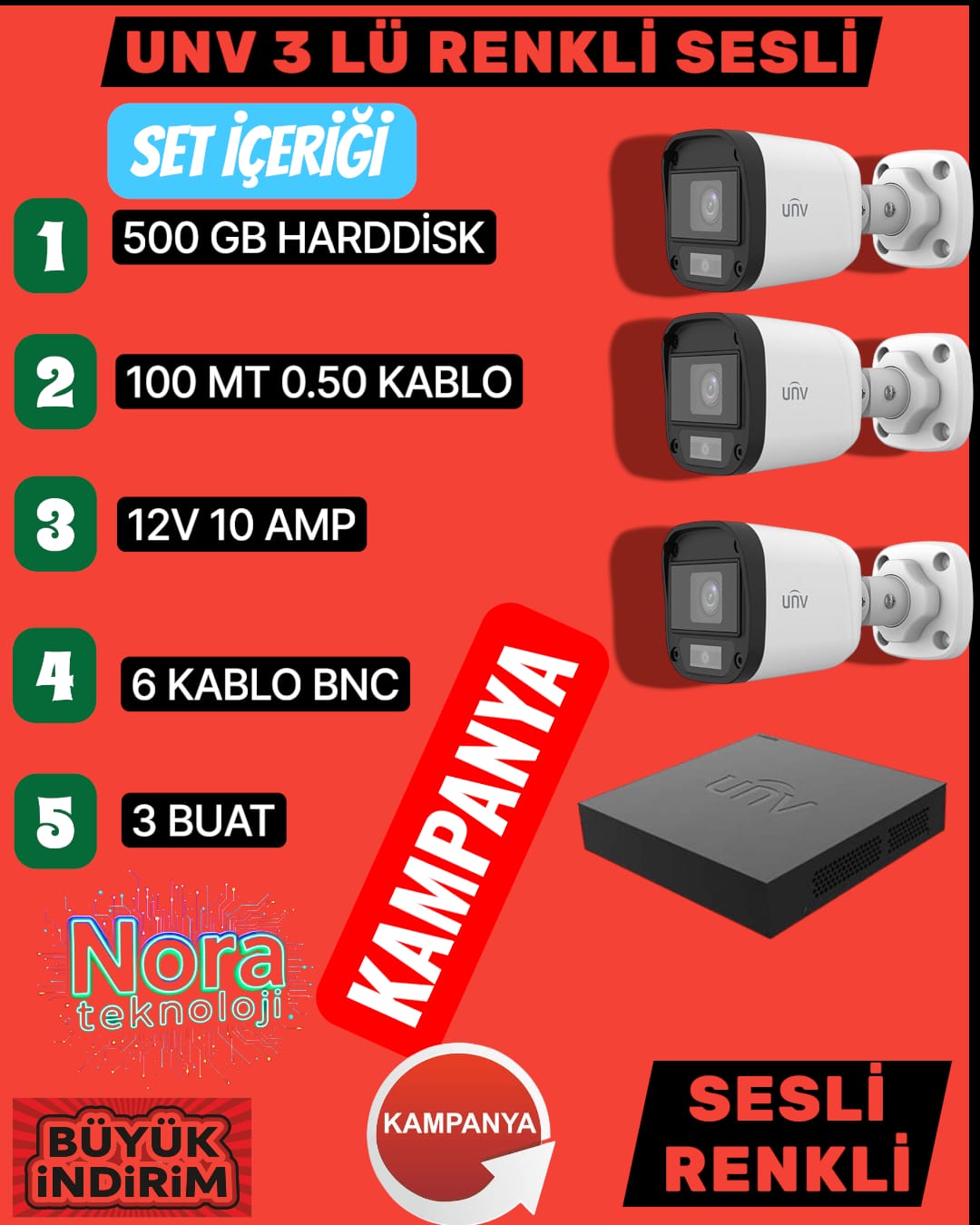 UNV 3 LÜ FULL SET RENKLİ SESLİ
